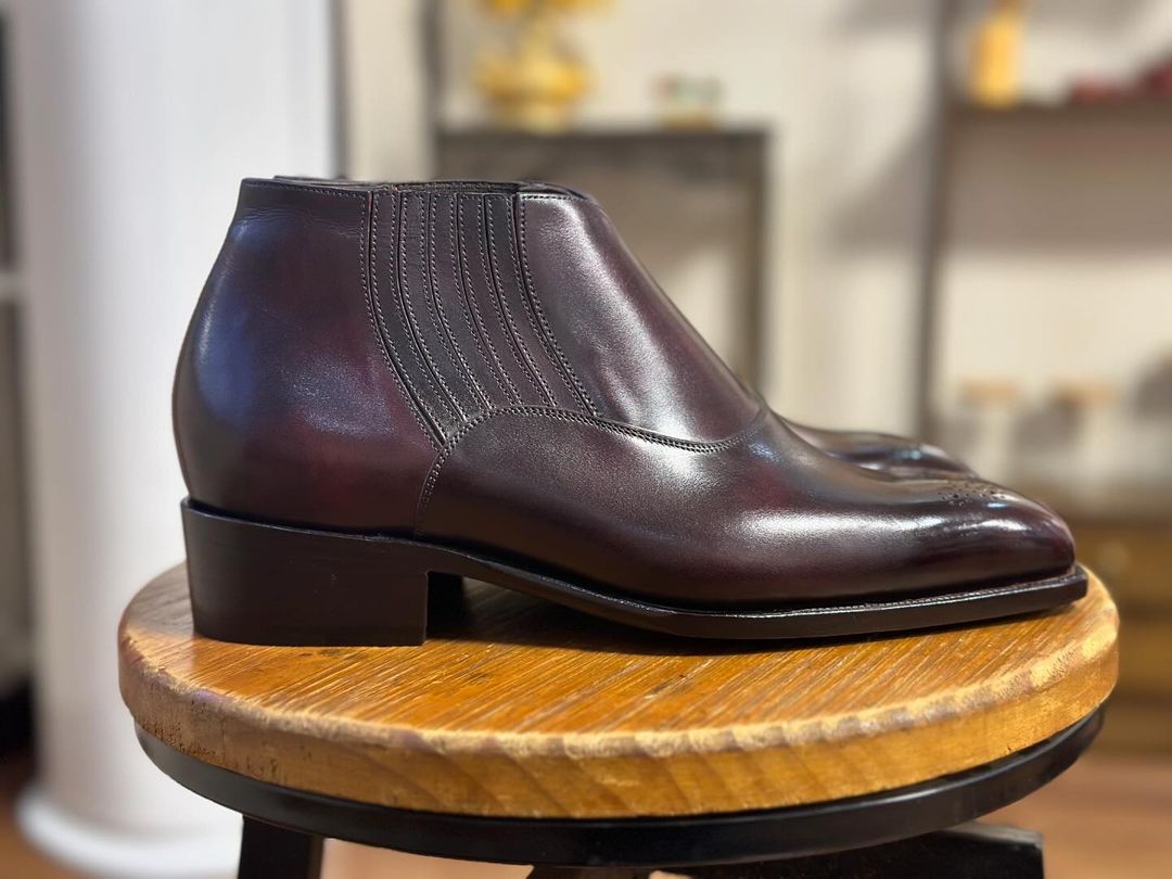 LUCIA - PREMIUM BURGANDY ELASTICATED LOW ANKLE BOOT