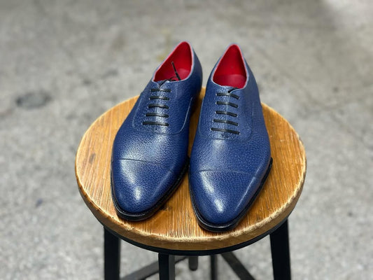 REGAL - NAVY BLUE MILLED CAP TOE OXFORDS