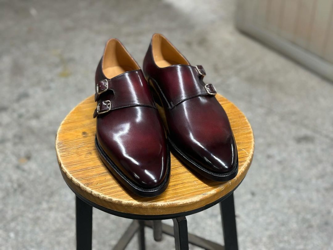 LENNOX - DARK MAROON REFINED CRUST MONKSTRAP